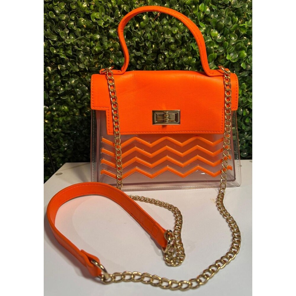 neon-orange clear PVC jelly crossbody and top-handle bag  small